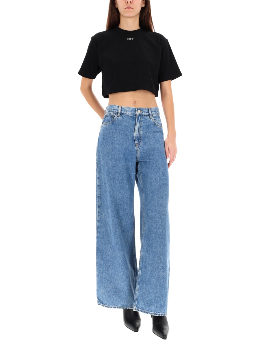 OFF-WHITE RIBBED CROPPED T-SHIRT Zwart