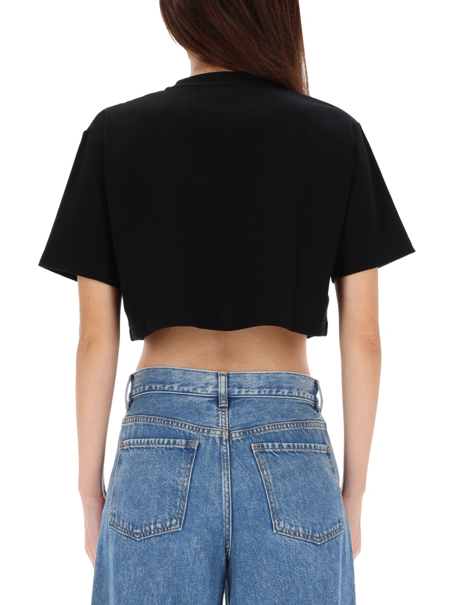 OFF-WHITE RIBBED CROPPED T-SHIRT Zwart