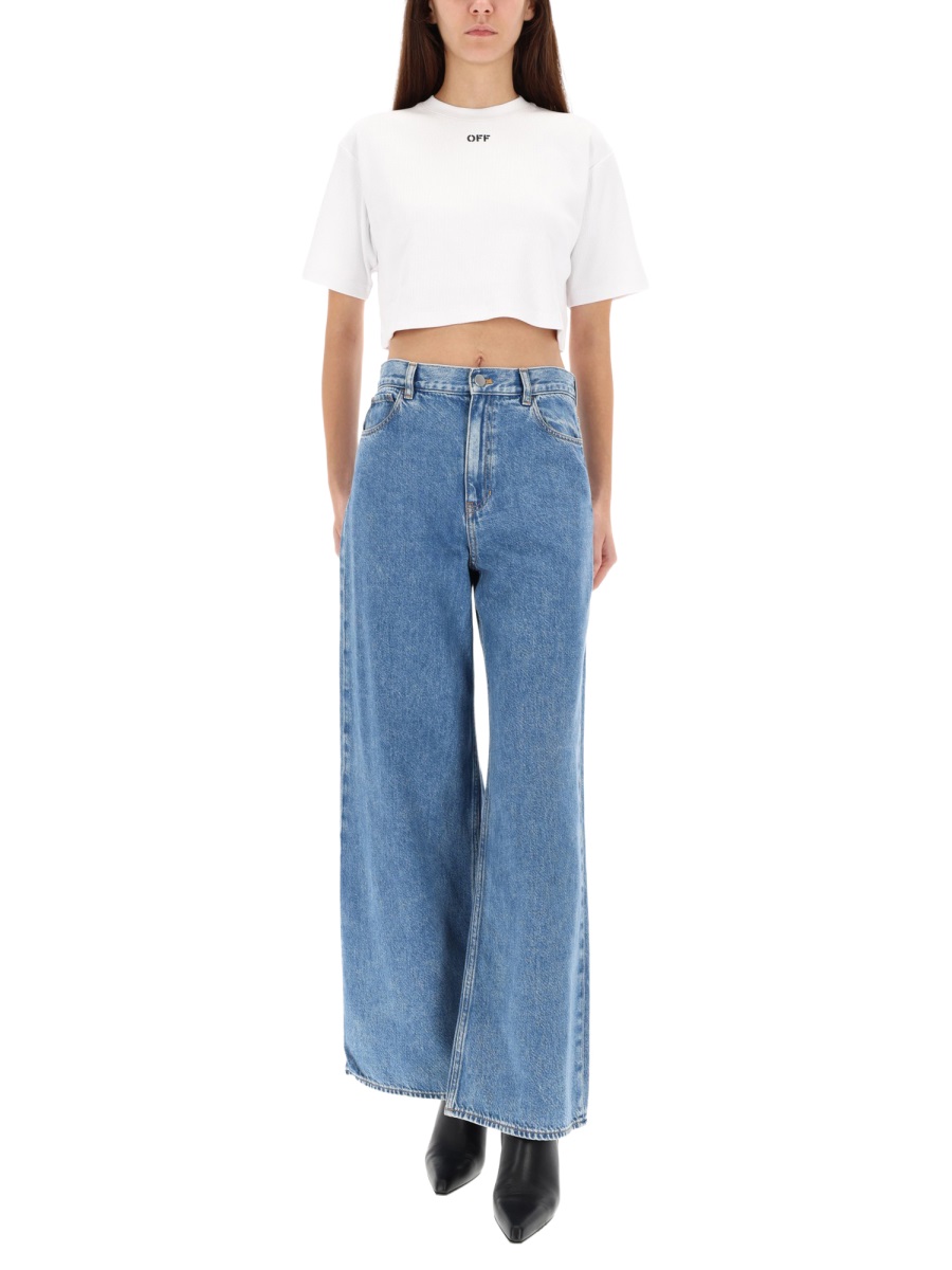 OFF-WHITE RIBBED CROPPED T-SHIRT Wit