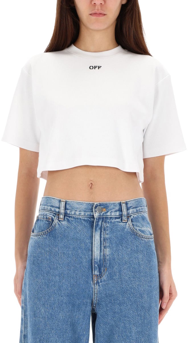 OFF-WHITE RIBBED CROPPED T-SHIRT Wit