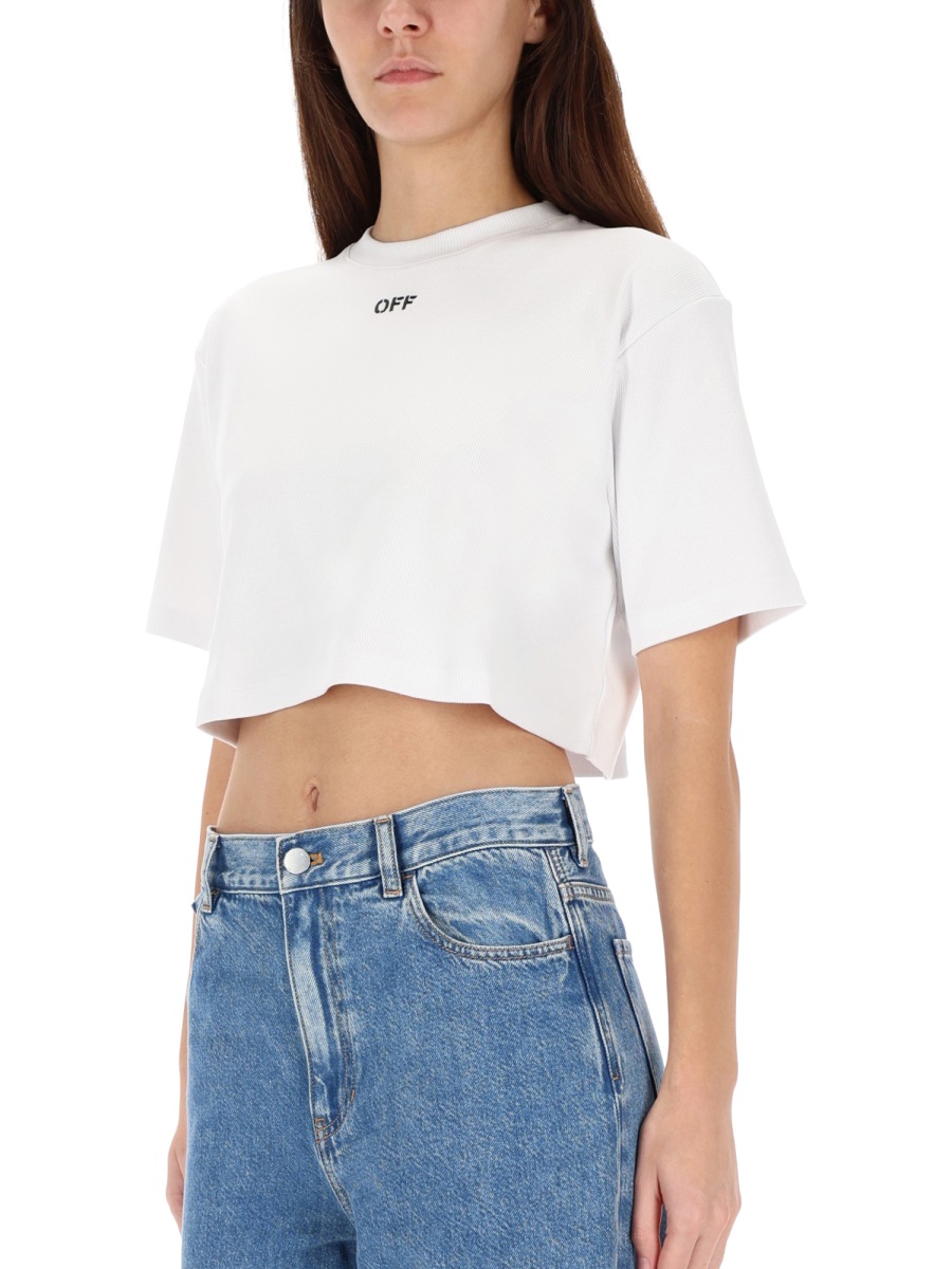OFF-WHITE RIBBED CROPPED T-SHIRT Wit