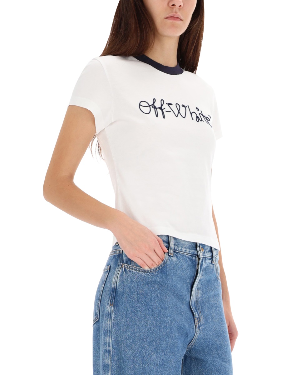 OFF-WHITE T-SHIRT WITH EMBROIDERED LOGO Wit