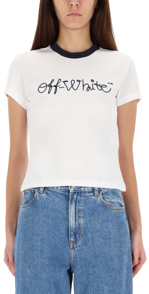 OFF-WHITE T-SHIRT WITH EMBROIDERED LOGO Wit