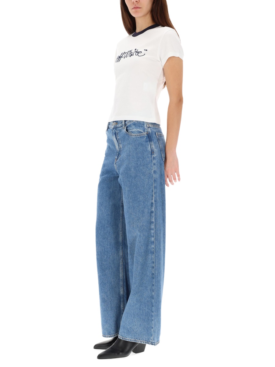 OFF-WHITE T-SHIRT WITH EMBROIDERED LOGO Wit