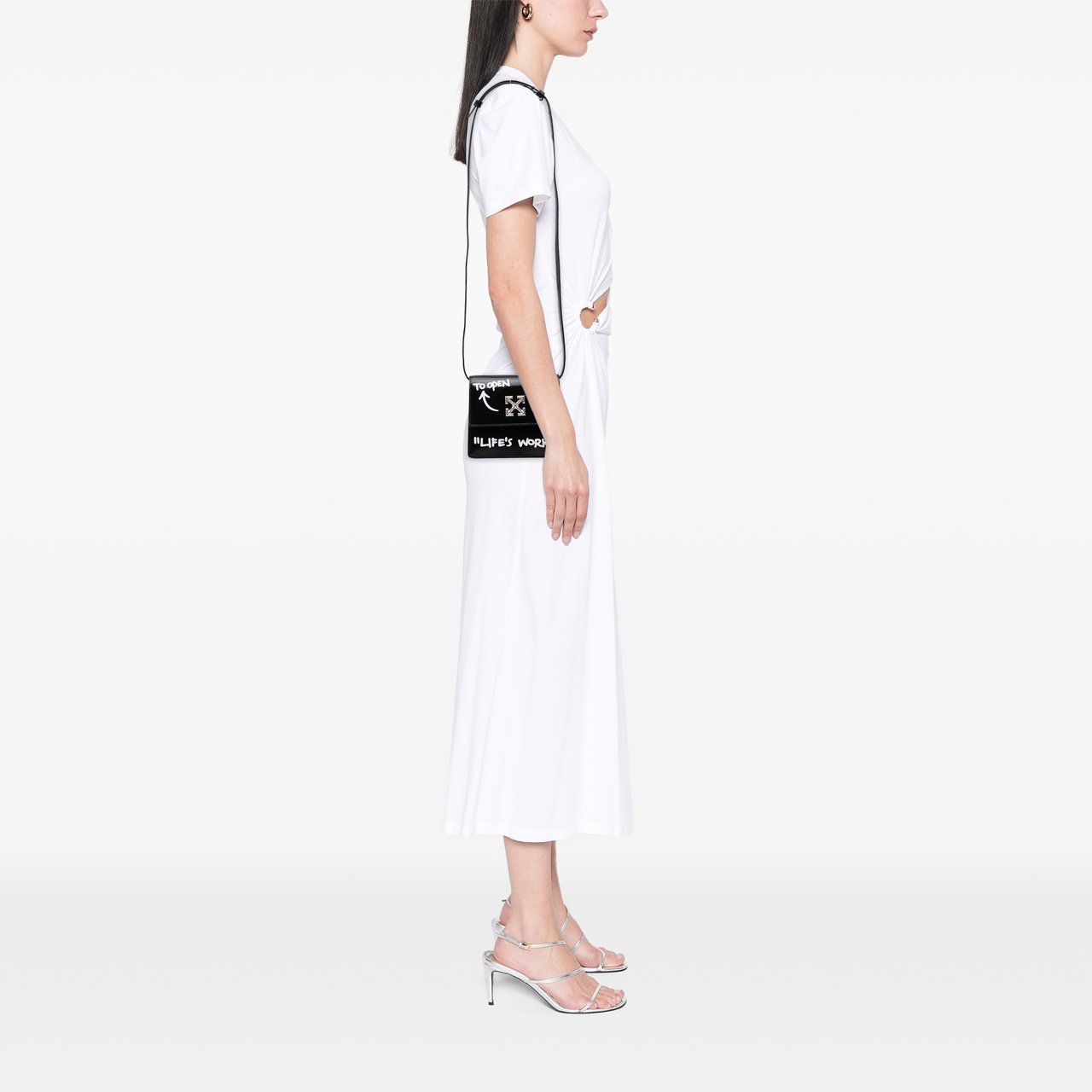 OFF-WHITE Glazed Calfskin Life's Work Jitney 0.7 Bag Zwart