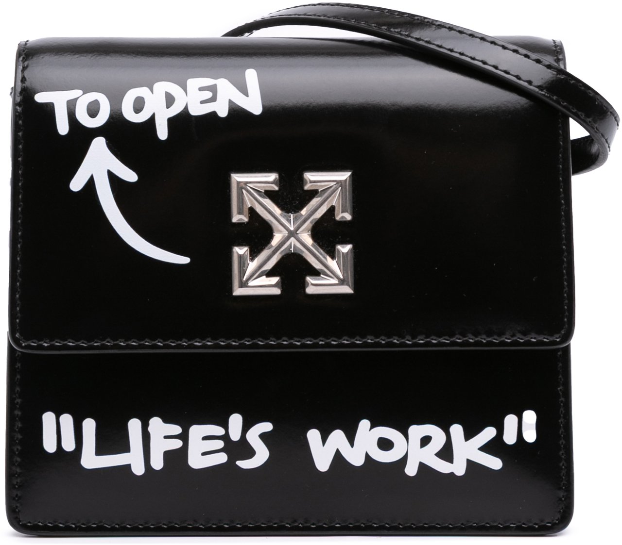 OFF-WHITE Glazed Calfskin Life's Work Jitney 0.7 Bag Zwart