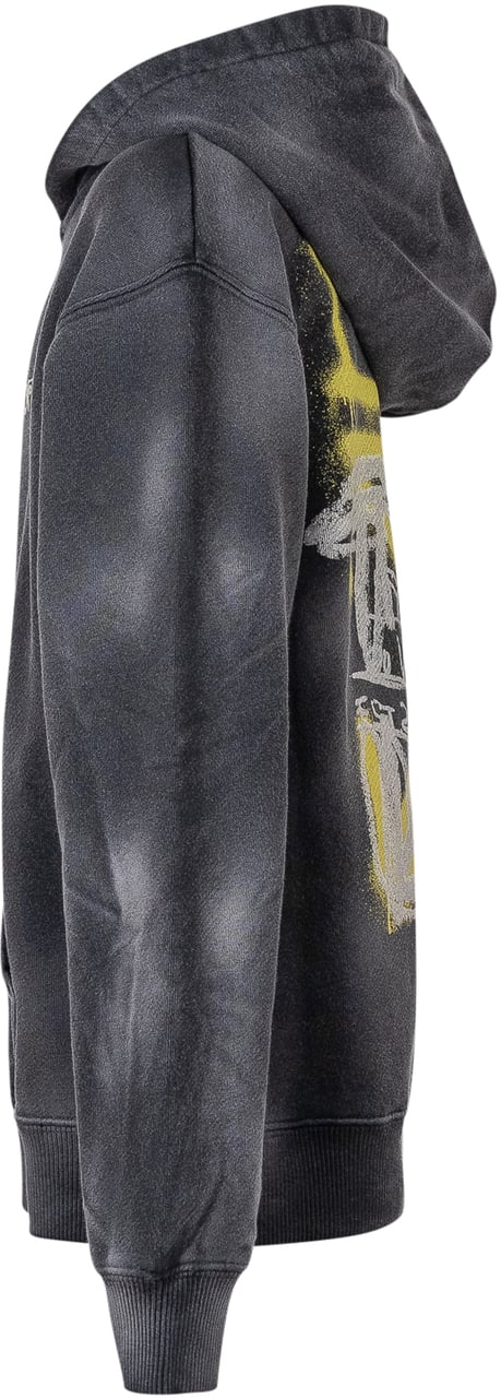 OFF-WHITE Felpa con Cappuccio Zip e Stampa Arrow Spray Donkergrijs