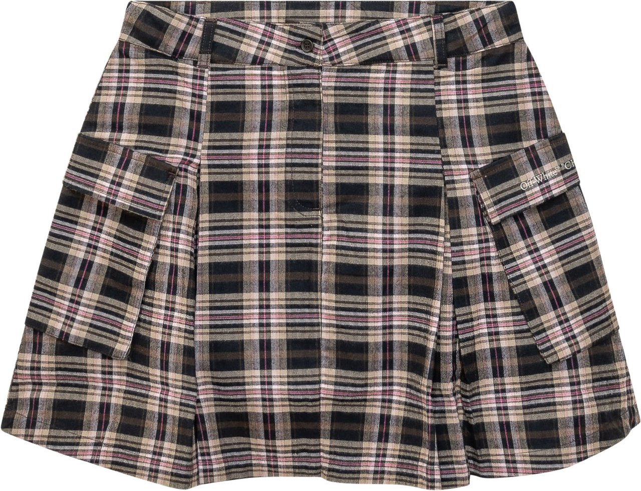 OFF-WHITE Minigonna a Pieghe con Motivo Check Taupe