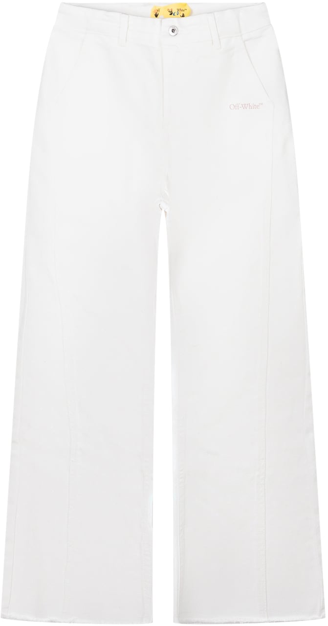 OFF-WHITE Pantaloni Denim a Gamba Larga con Logo Wit