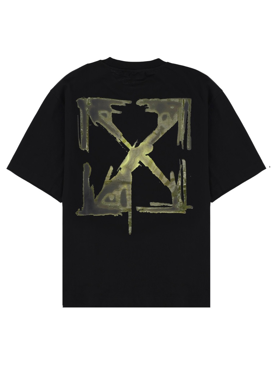 OFF-WHITE Abstract Graphic Cotton Crewneck T-Shirt Zwart