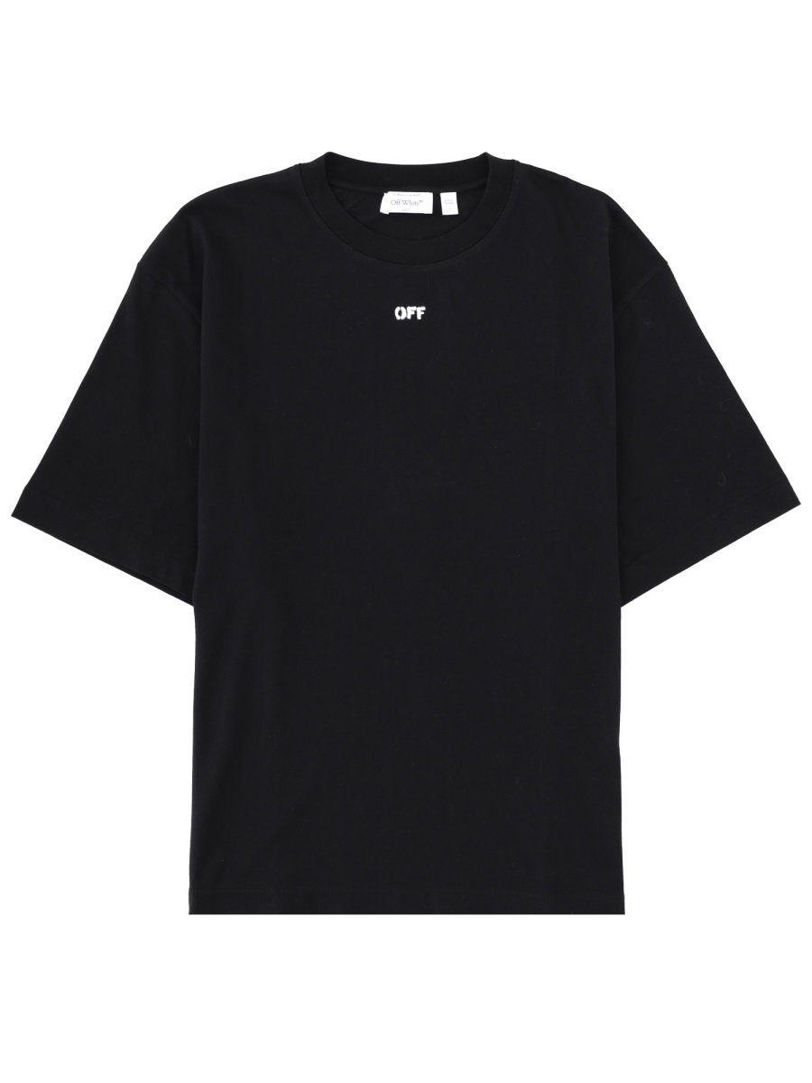 OFF-WHITE Black Distressed Arrow Graphic Cotton T-Shirt Zwart