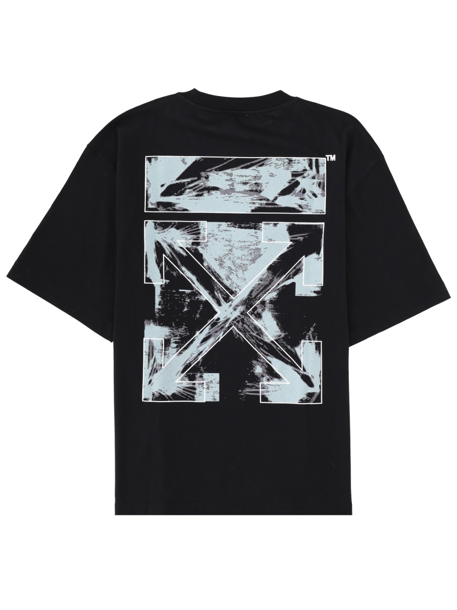 OFF-WHITE Black Distressed Arrow Graphic Cotton T-Shirt Zwart