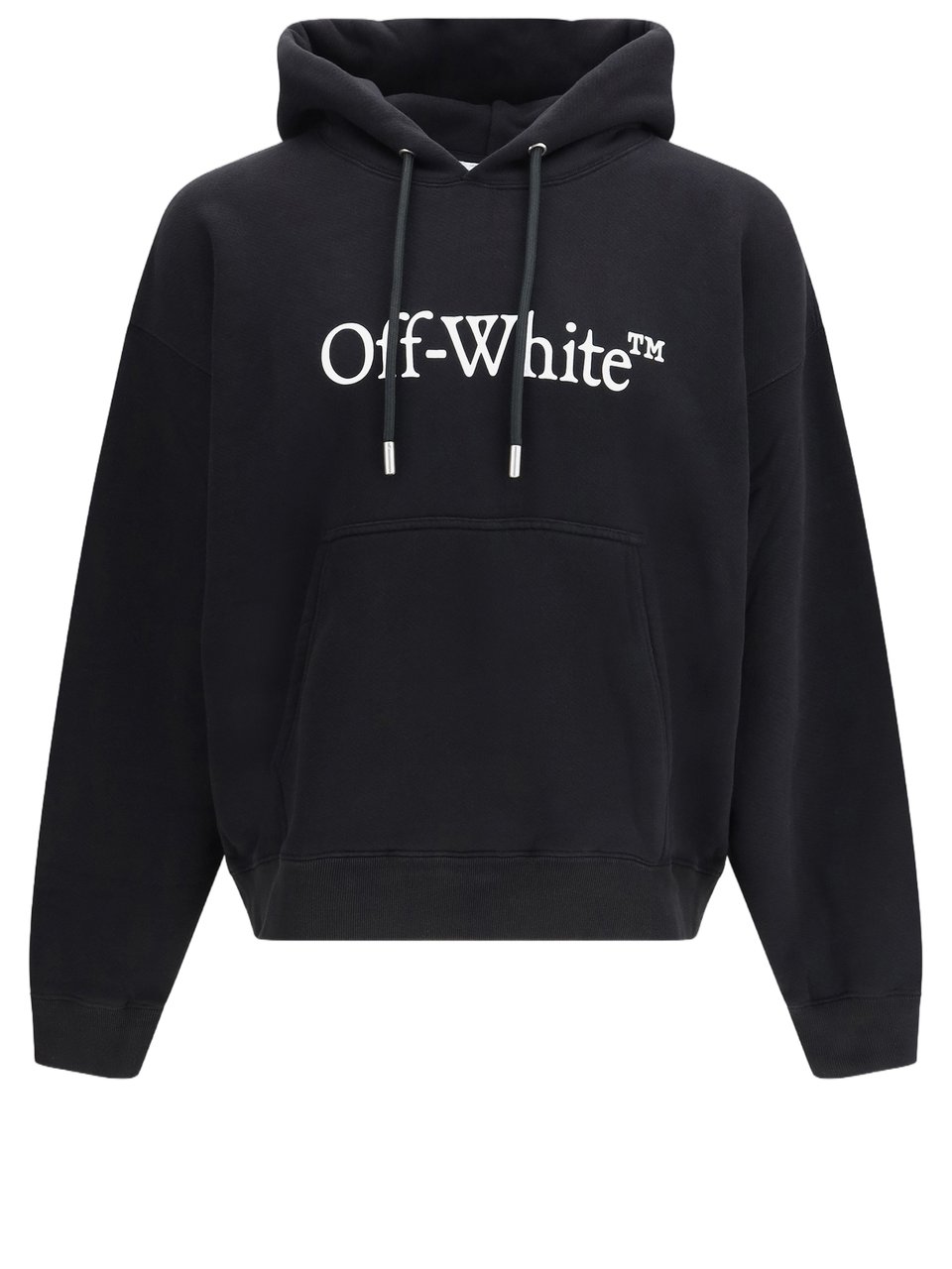 OFF-WHITE Relaxed Fit Cotton Hoodie with Front Logo Print Zwart