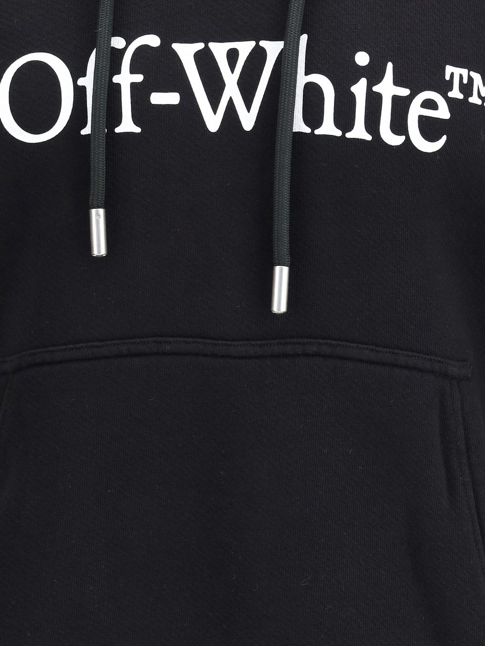 OFF-WHITE Relaxed Fit Cotton Hoodie with Front Logo Print Zwart