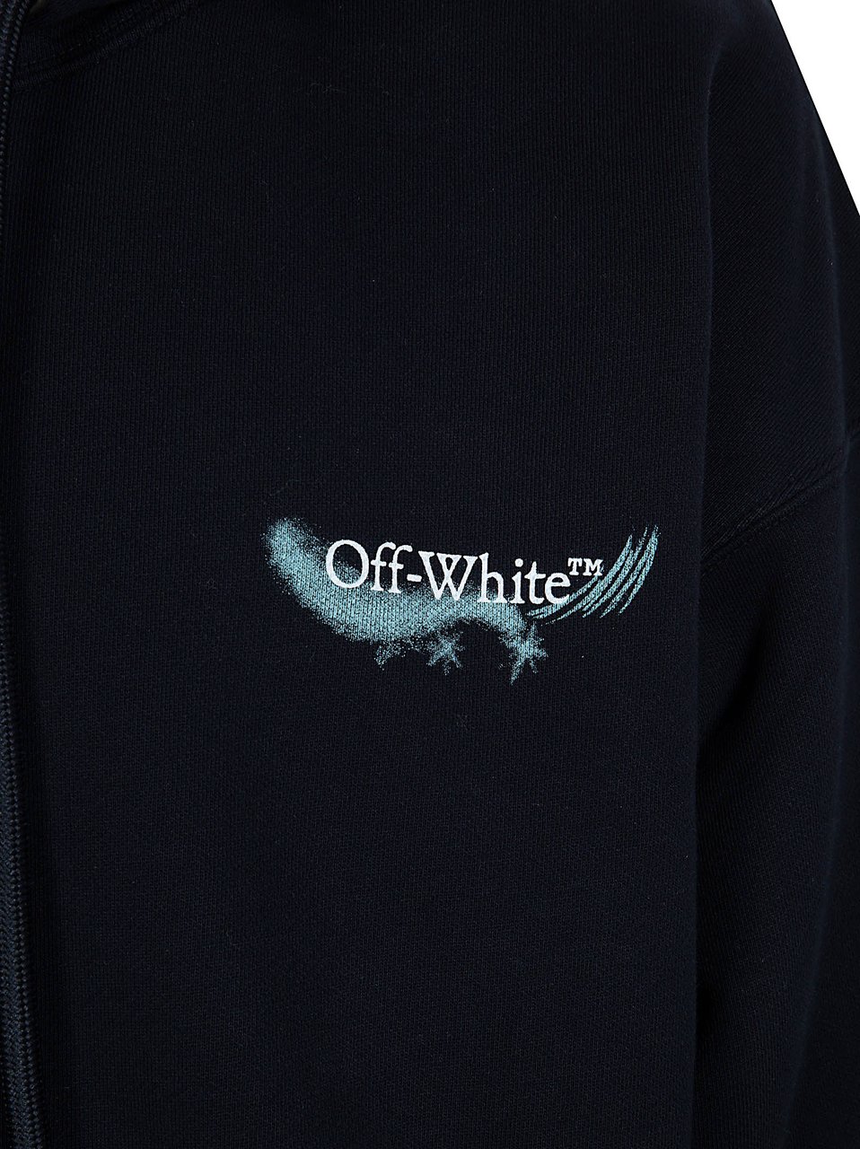 OFF-WHITE Graphic Print Black Hoodie with Drawstring Hood Zwart