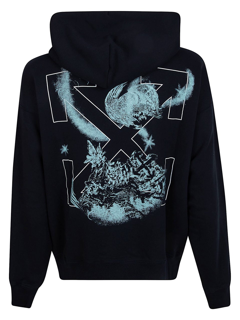 OFF-WHITE Graphic Print Black Hoodie with Drawstring Hood Zwart