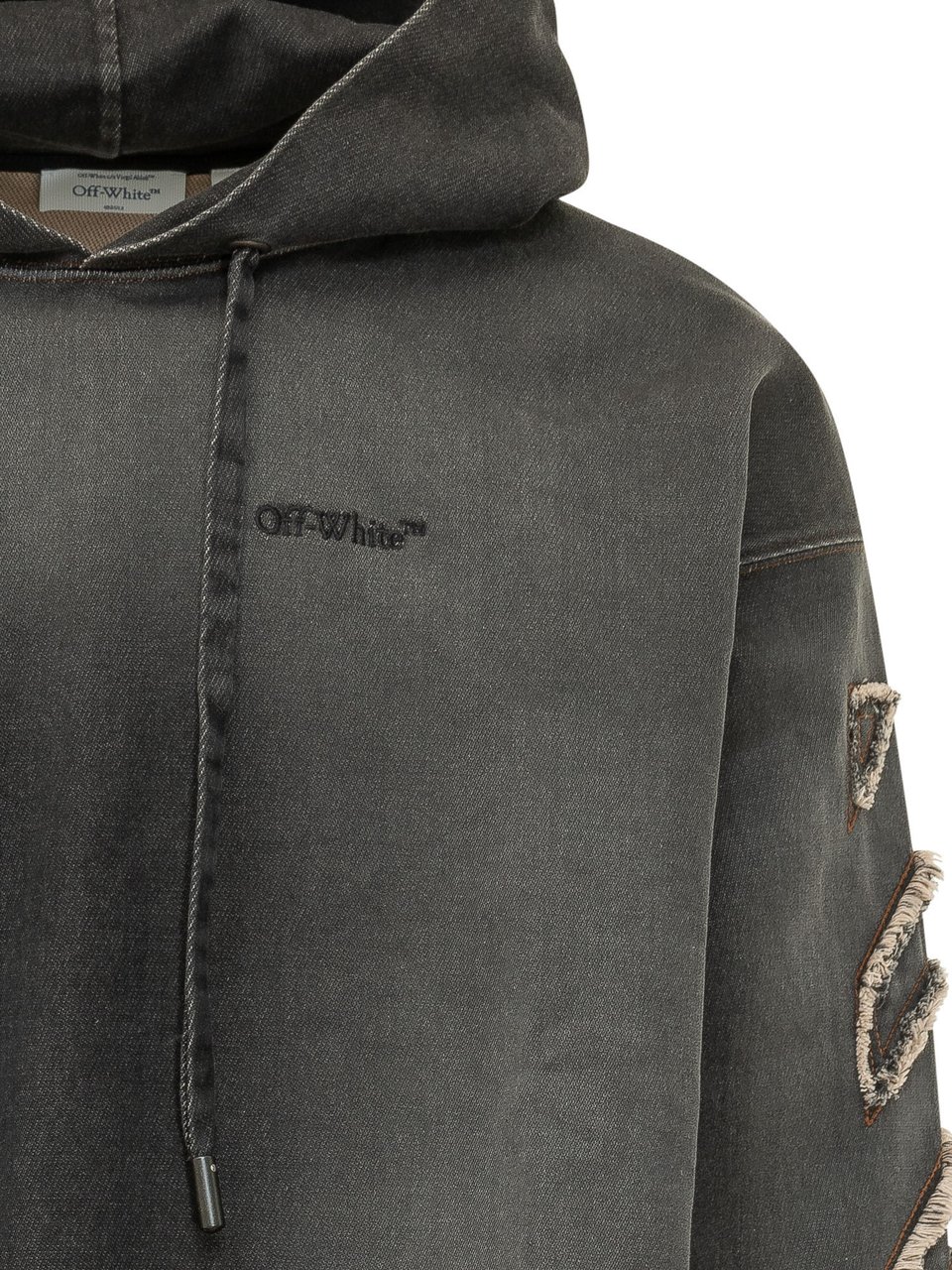 OFF-WHITE Felpa con Cappuccio e Dettagli Applicati sulle Maniche Donkergrijs