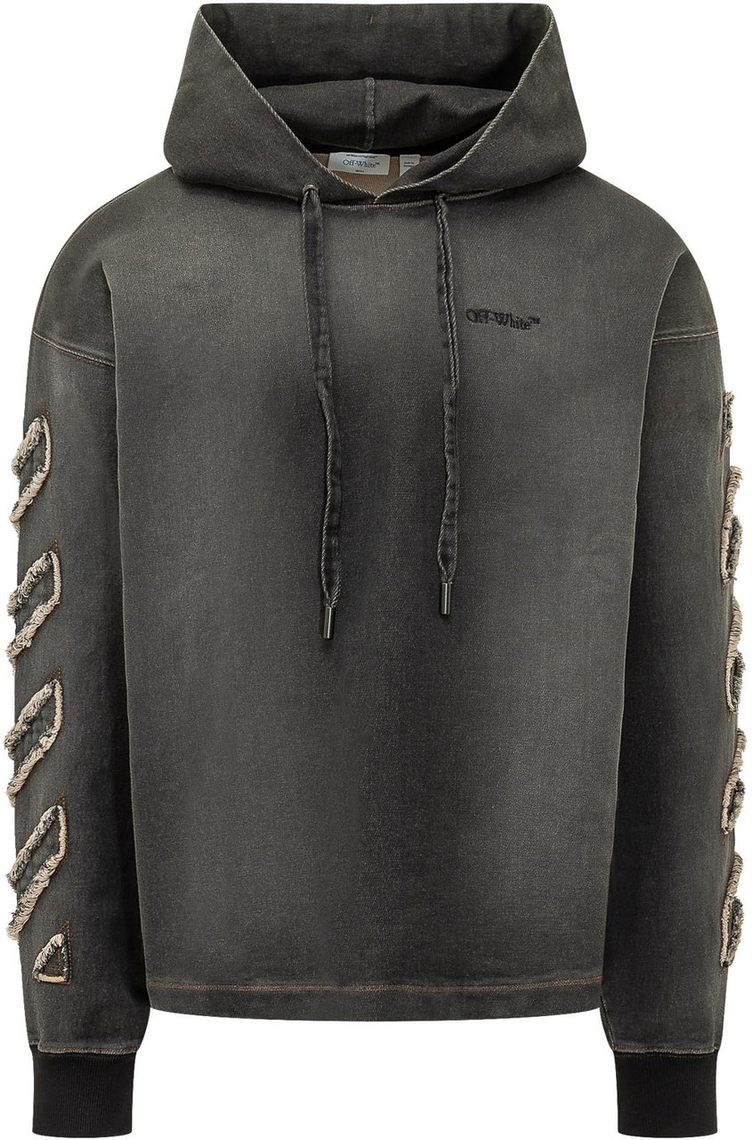 OFF-WHITE Felpa con Cappuccio e Dettagli Applicati sulle Maniche Donkergrijs
