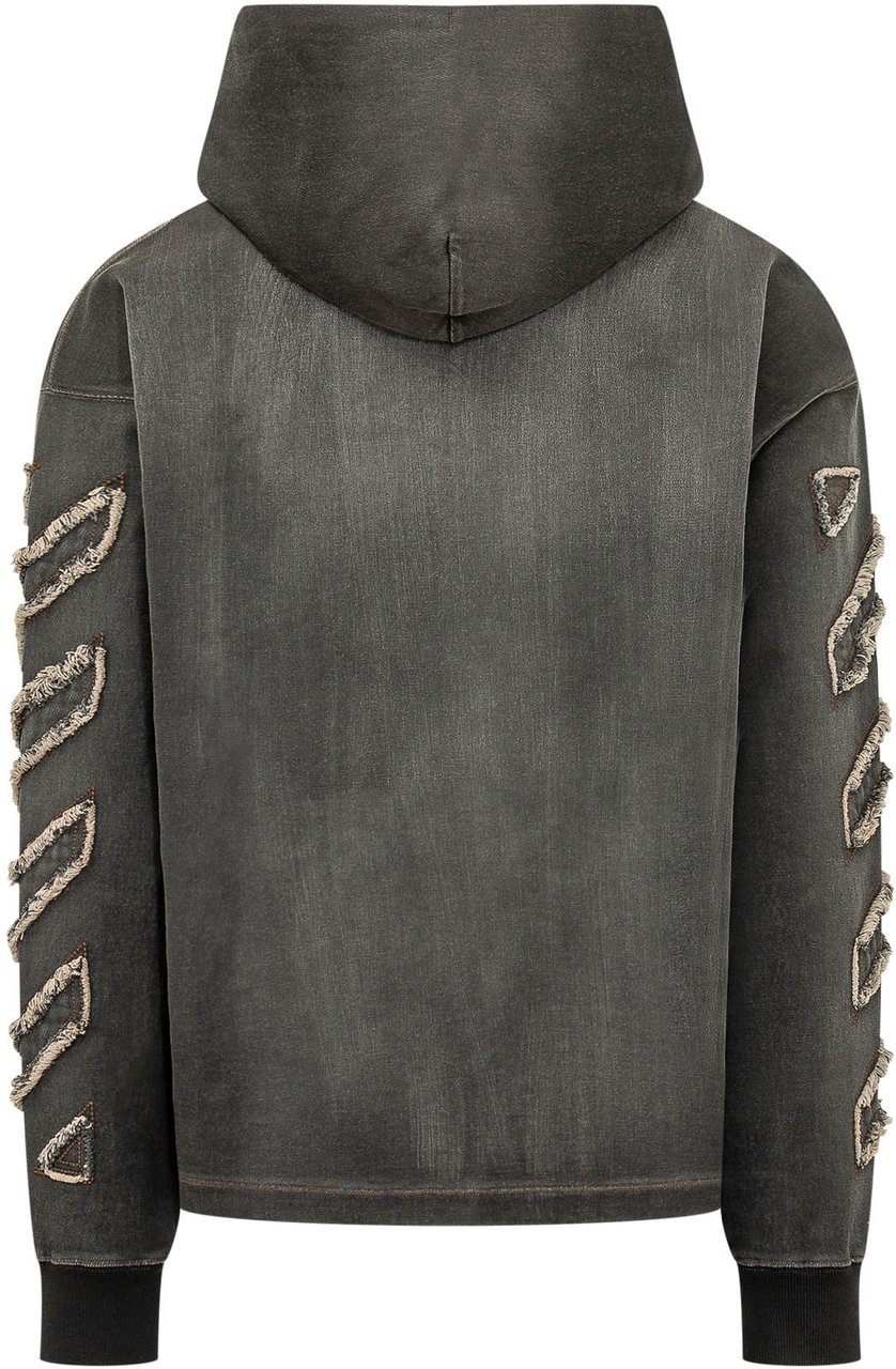 OFF-WHITE Felpa con Cappuccio e Dettagli Applicati sulle Maniche Donkergrijs