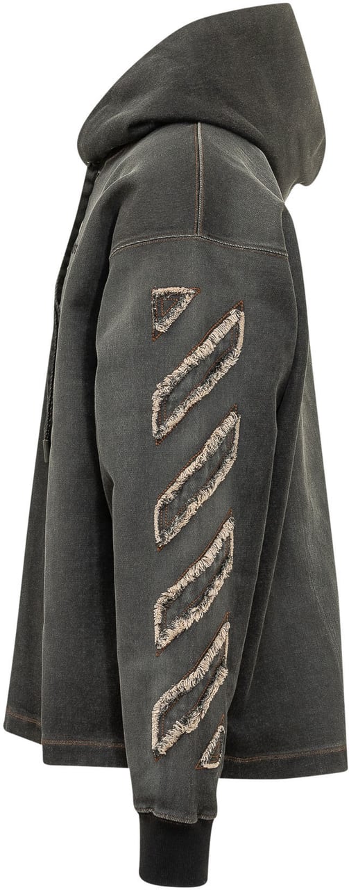 OFF-WHITE Felpa con Cappuccio e Dettagli Applicati sulle Maniche Donkergrijs