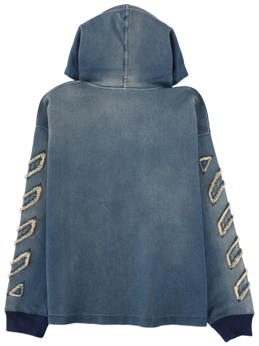 OFF-WHITE Diag Cotton Frayed Denim Hoodie Grijs