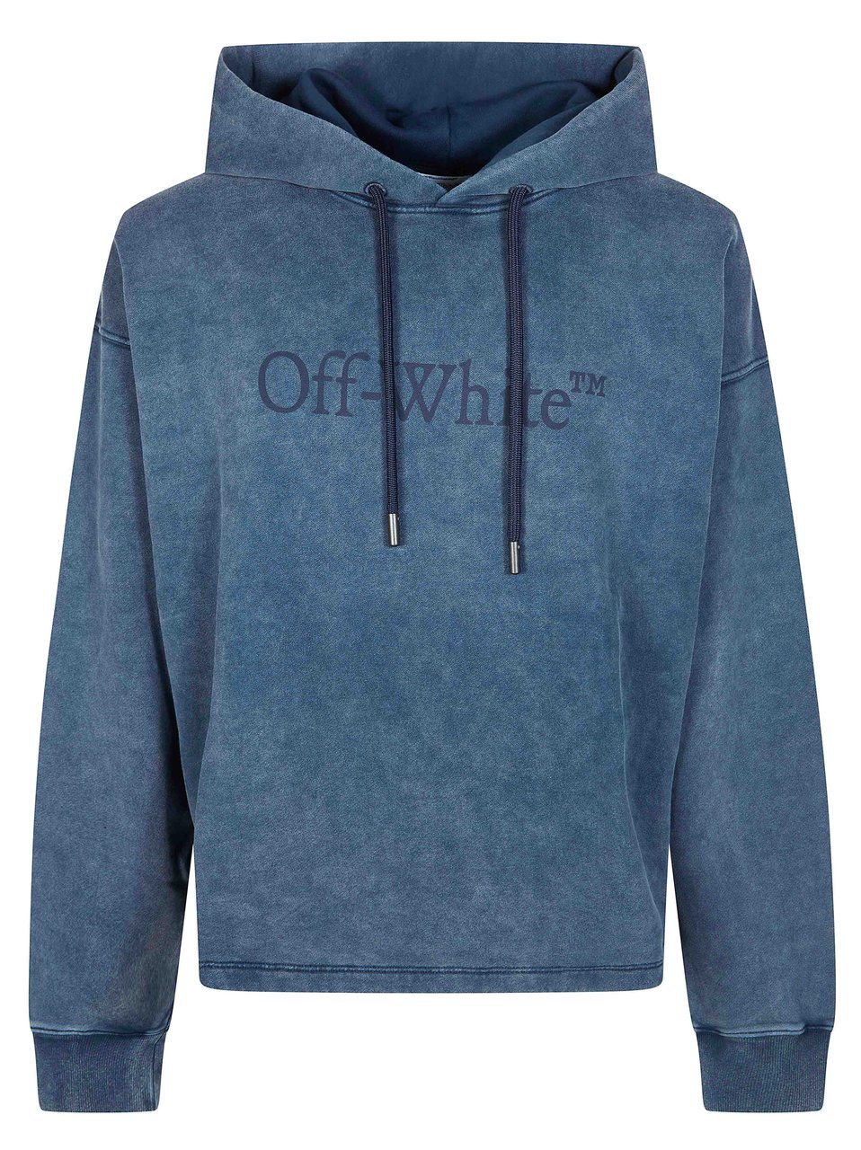 OFF-WHITE Washed Denim Blue Cropped Printed Hoodie Blauw
