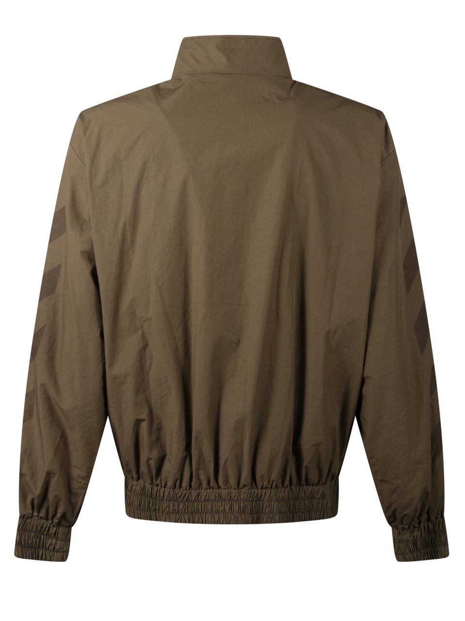 OFF-WHITE Brown Zip-Up Jacket With High Collar And Diagonal Stripe Accents Bruin
