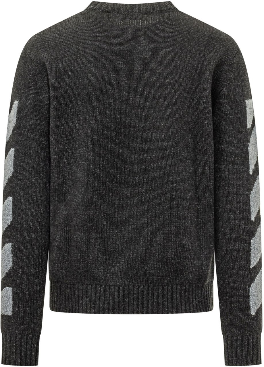 OFF-WHITE Maglia Girocollo Diag Fuzzy con Motivi Laterali Donkergrijs