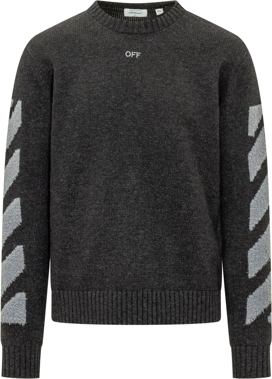OFF-WHITE Maglia Girocollo Diag Fuzzy con Motivi Laterali Donkergrijs