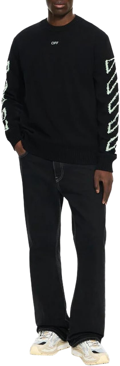 OFF-WHITE Heren Diag Outline Knit Crewneck Zwart