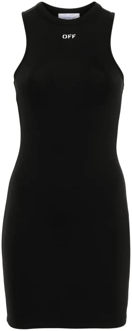OFF-WHITE Sleek Rowing Form Fitting Polyamide Mini Dress Zwart