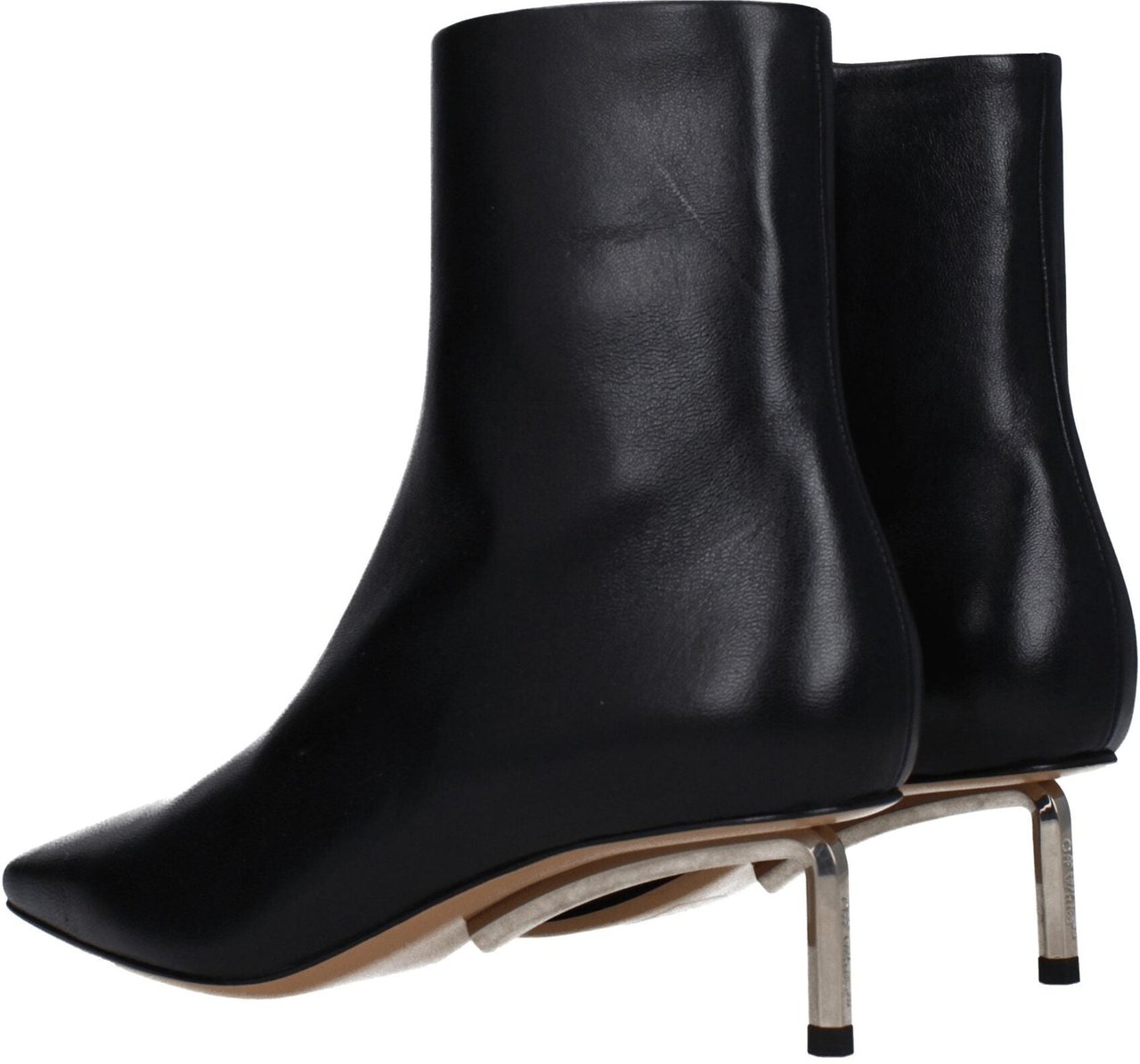 Off-White Black Leather Ankle Boots Zwart