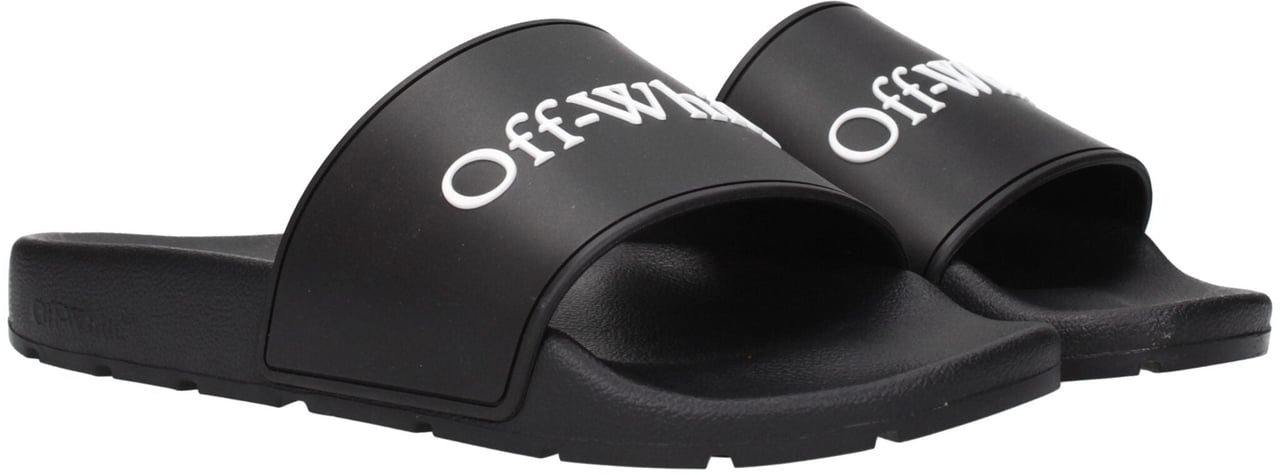 Off-White Black Cotton Slippers Zwart