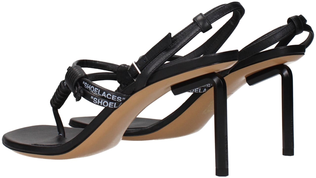 Off-White Black Leather Flip-Flop Sandals Zwart