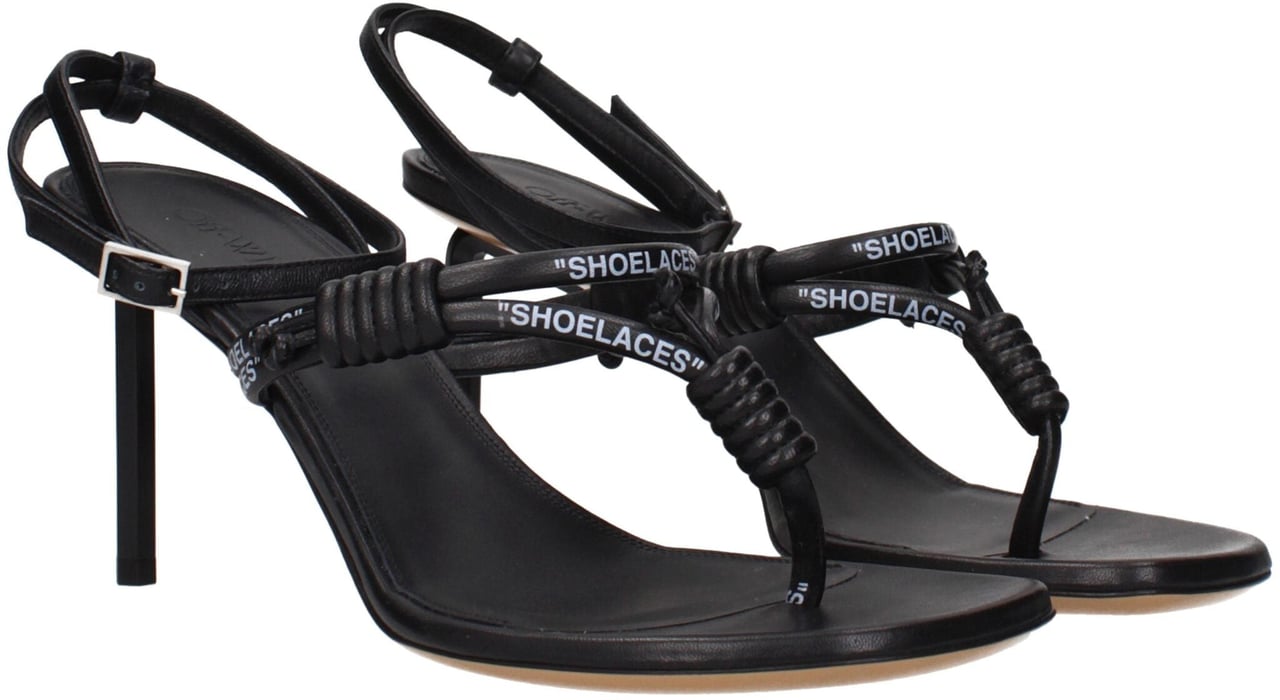 Off-White Black Leather Flip-Flop Sandals Zwart