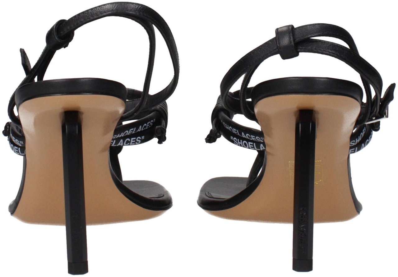 Off-White Black Leather Flip-Flop Sandals Zwart