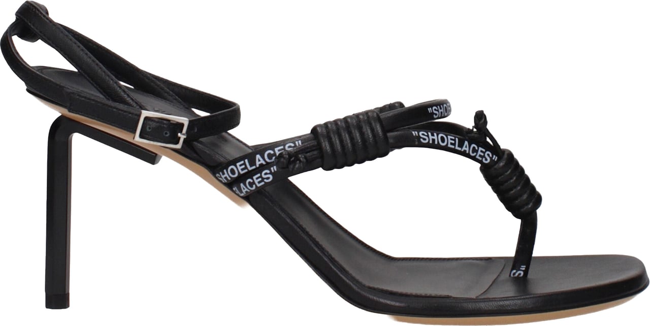 Off-White Black Leather Flip-Flop Sandals Zwart