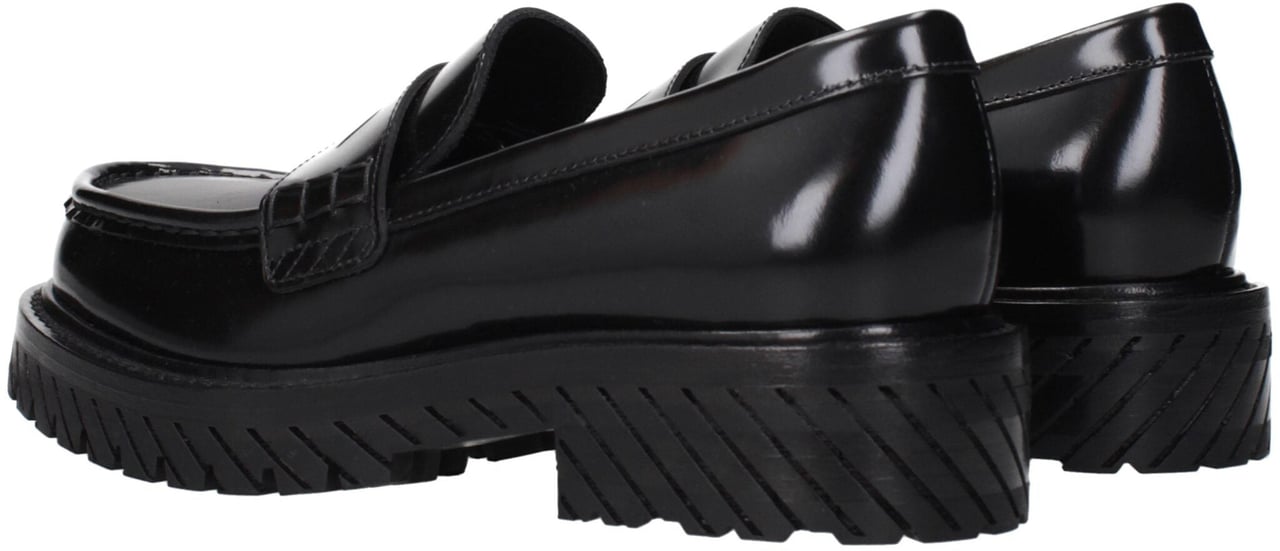 Off-White Black Leather Slip-On Loafers Zwart