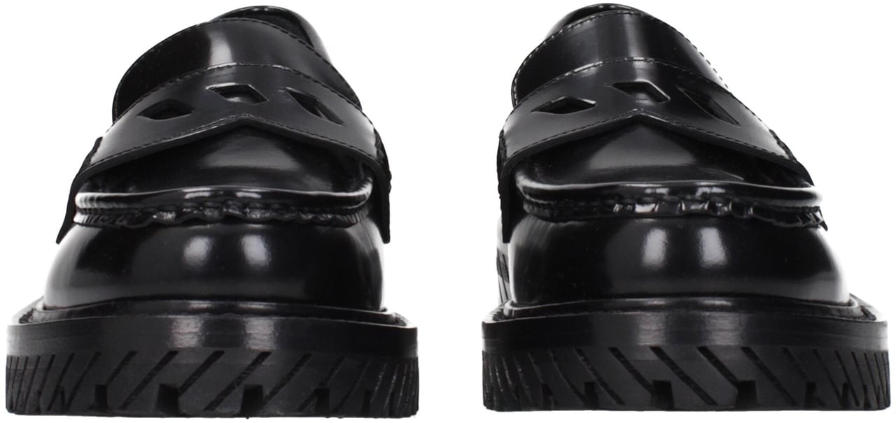 Off-White Black Leather Slip-On Loafers Zwart