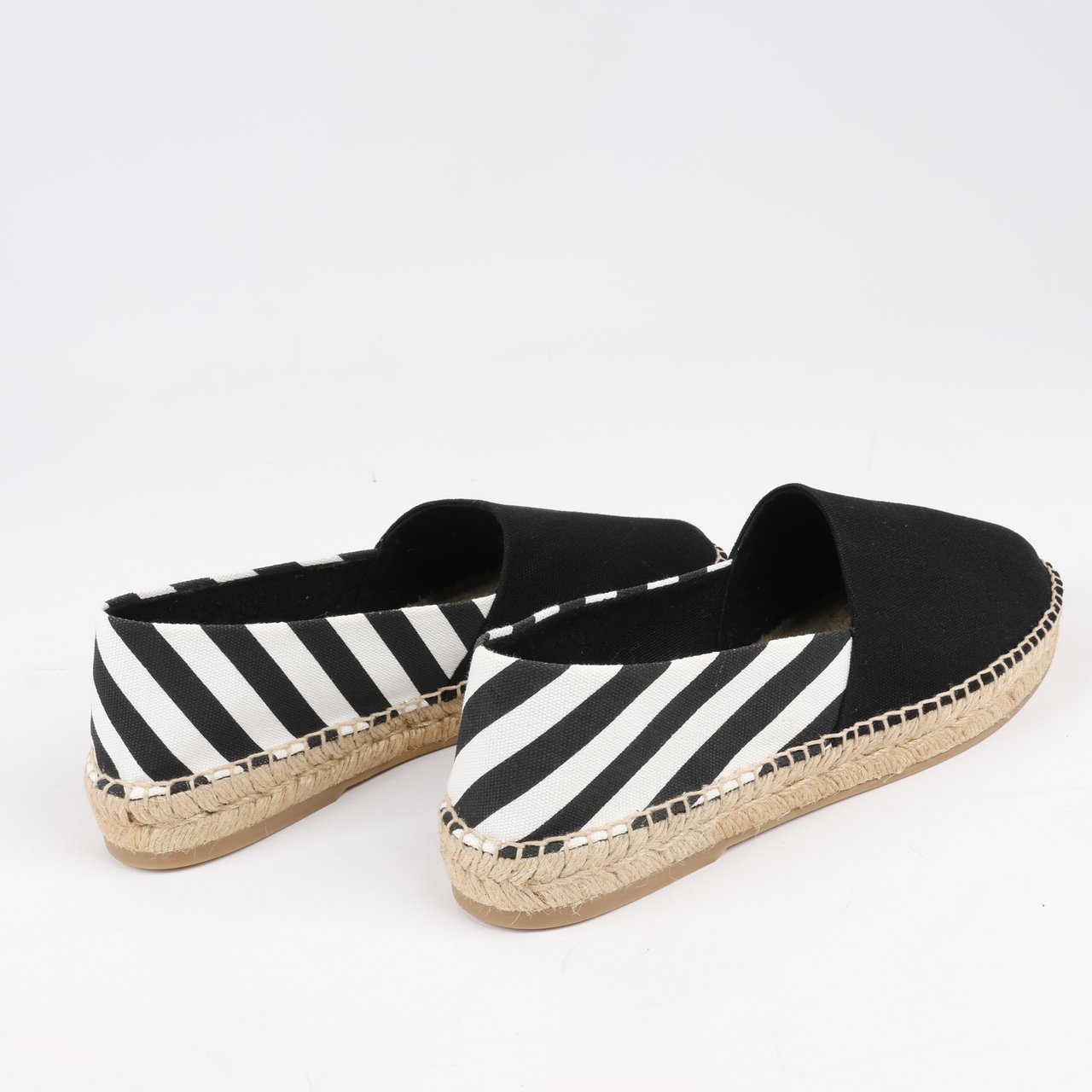 OFF-WHITE OFF-WHITE Stripes Flat Espadrillas in Black and White Diagonals, Size 37 EU Zwart