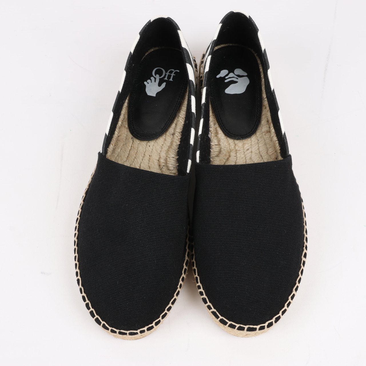 OFF-WHITE OFF-WHITE Stripes Flat Espadrillas in Black and White Diagonals, Size 37 EU Zwart