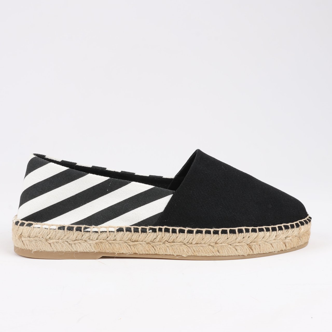OFF-WHITE OFF-WHITE Stripes Flat Espadrillas in Black and White Diagonals, Size 37 EU Zwart