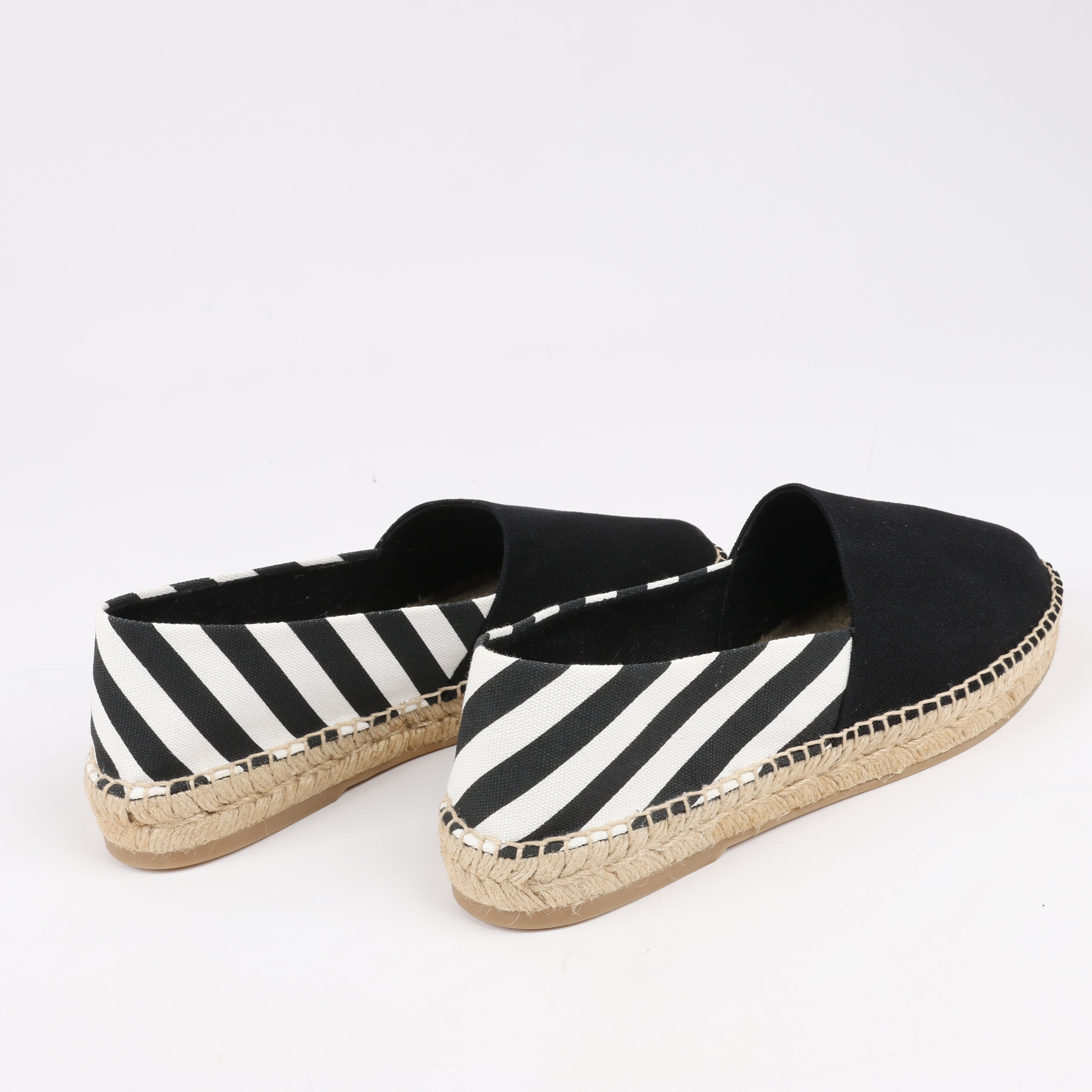 OFF-WHITE OFF-WHITE Stripes Flat Espadrillas in Black and White Diagonals, Size 37 EU Zwart