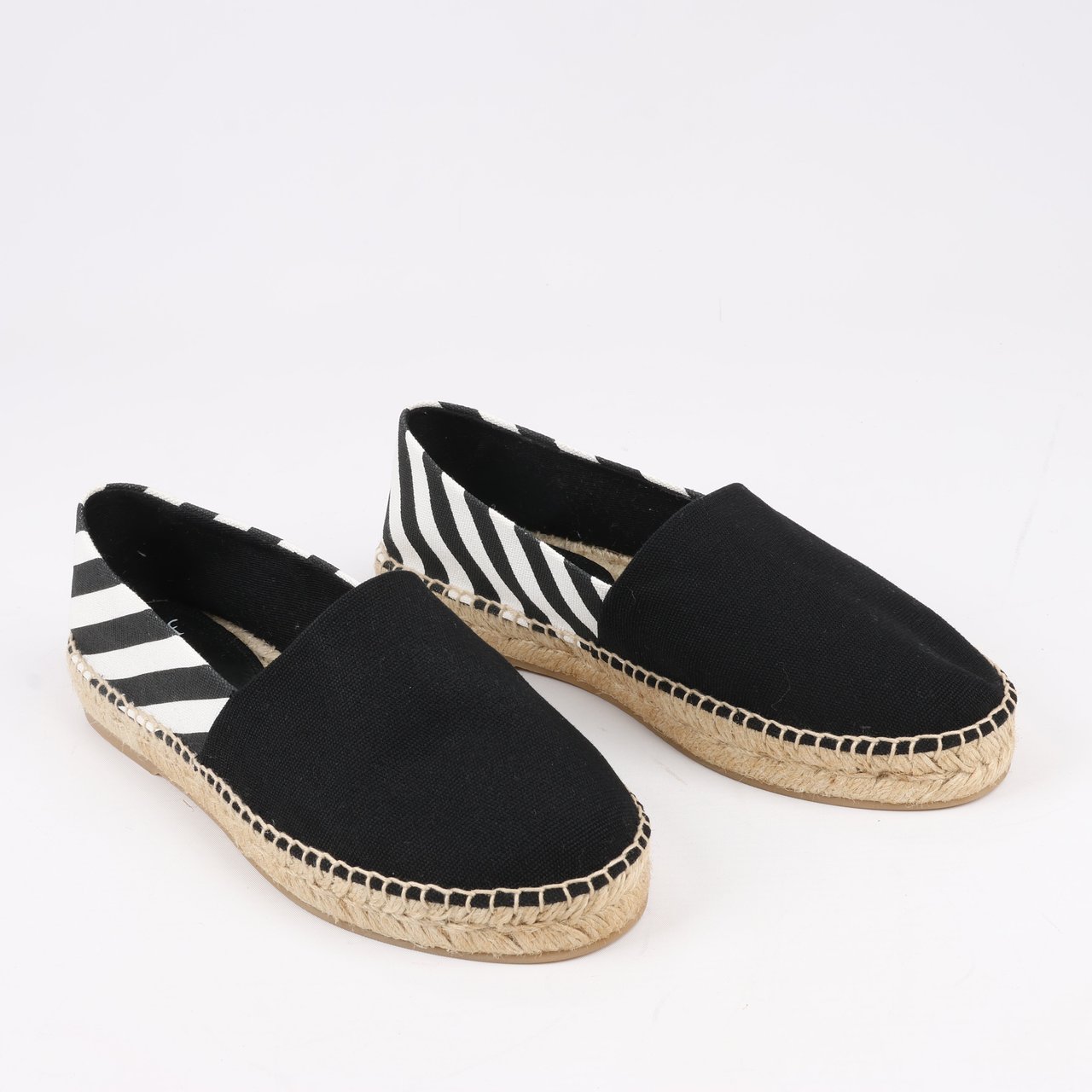 OFF-WHITE OFF-WHITE Stripes Flat Espadrillas in Black and White Diagonals, Size 37 EU Zwart