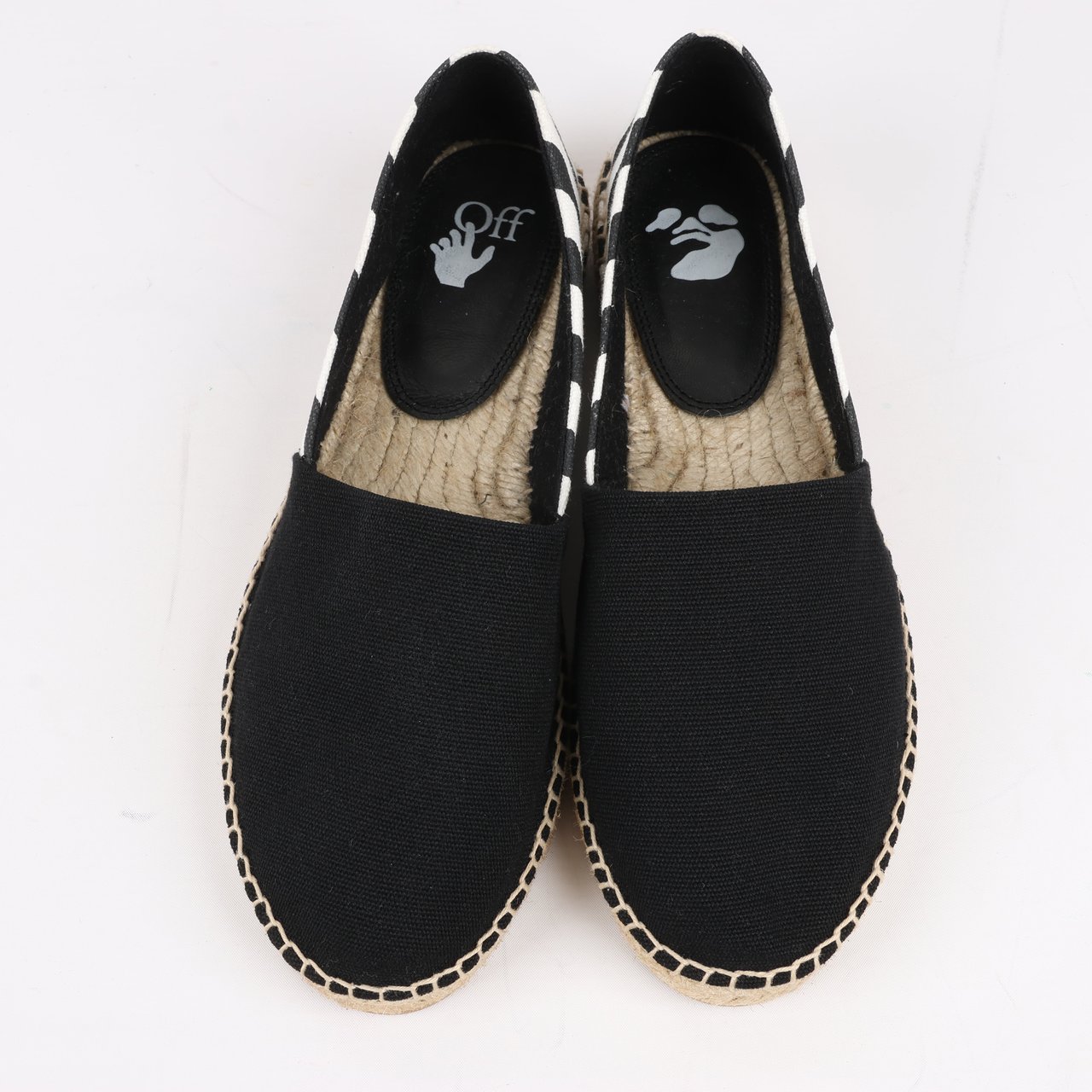 OFF-WHITE OFF-WHITE Stripes Flat Espadrillas in Black and White Diagonals, Size 37 EU Zwart
