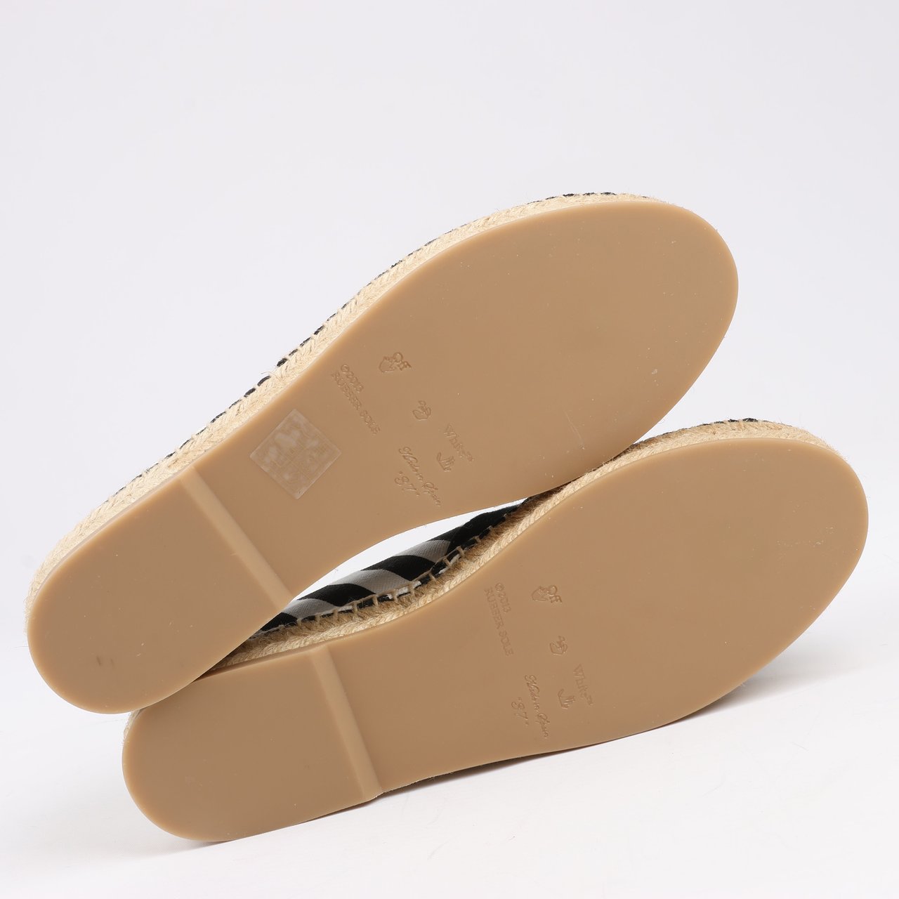 OFF-WHITE OFF-WHITE Stripes Flat Espadrillas in Black and White Diagonals, Size 37 EU Zwart