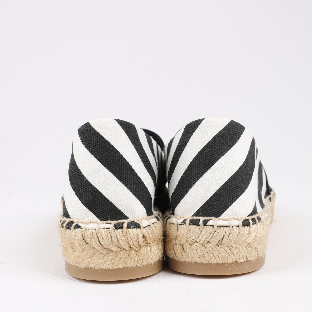 OFF-WHITE OFF-WHITE Stripes Flat Espadrillas in Black and White Diagonals, Size 37 EU Zwart