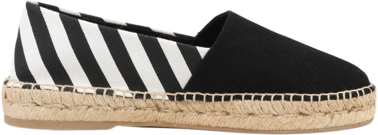 OFF-WHITE OFF-WHITE Stripes Flat Espadrillas in Black and White Diagonals, Size 37 EU Zwart
