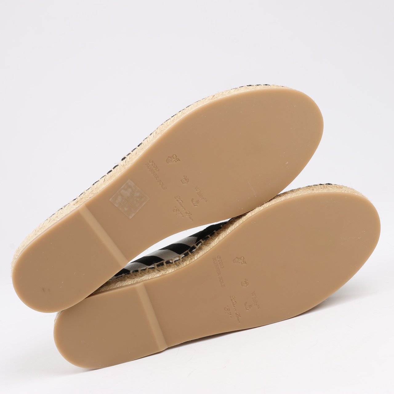 OFF-WHITE OFF-WHITE Stripes Flat Espadrillas in Black and White Diagonals, Size 37 EU Zwart