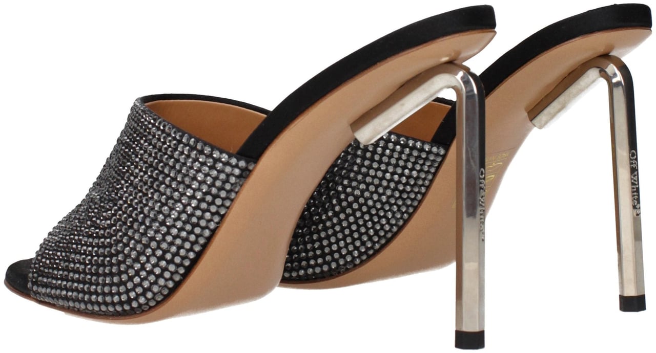 Off-White Black Satin Stiletto Heel Sandals Zwart